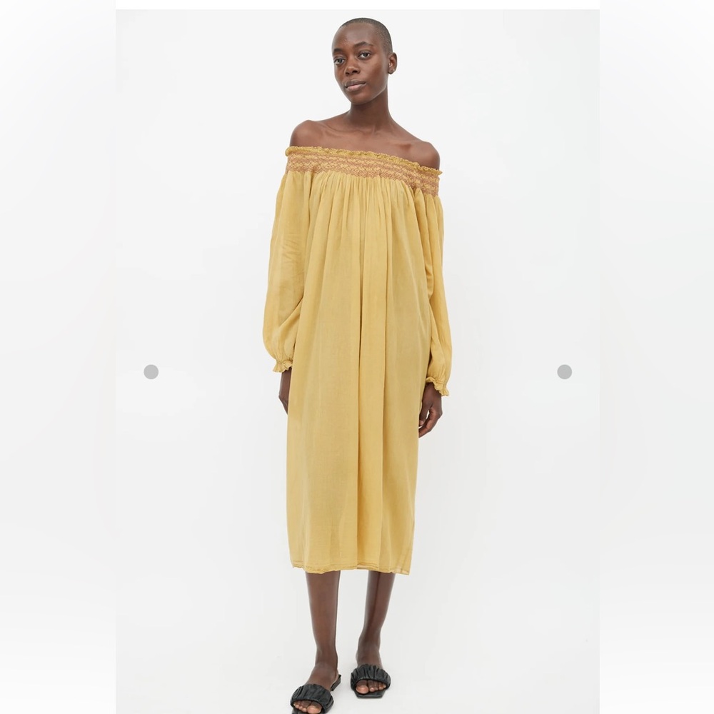 Doen Off-Shoulder Mustard Long Sleeve Dress